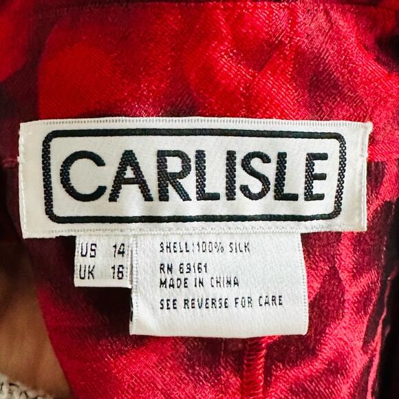 Vintage Womens Silk Blouse Floral Print Chili Red/Black 90s Designer Formal - Picture 5 of 11